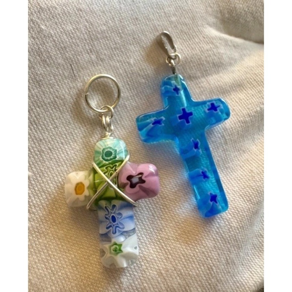 Vintage Cross Murano Millefiori Art Glass Pendants Lot of 2